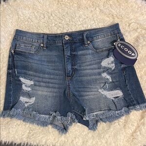 Women's Distressed Denim Shorts in Medium Blue